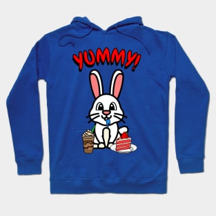 Cute white rabbit is having coffee and cake Hoodie